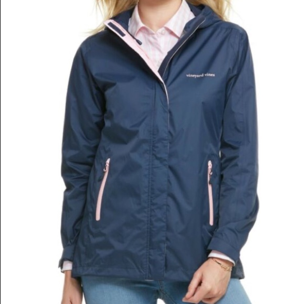 VINEYARD VINES Navy/Pink Rain Jacket with Hood